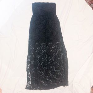 Off-shoulder black lace dress